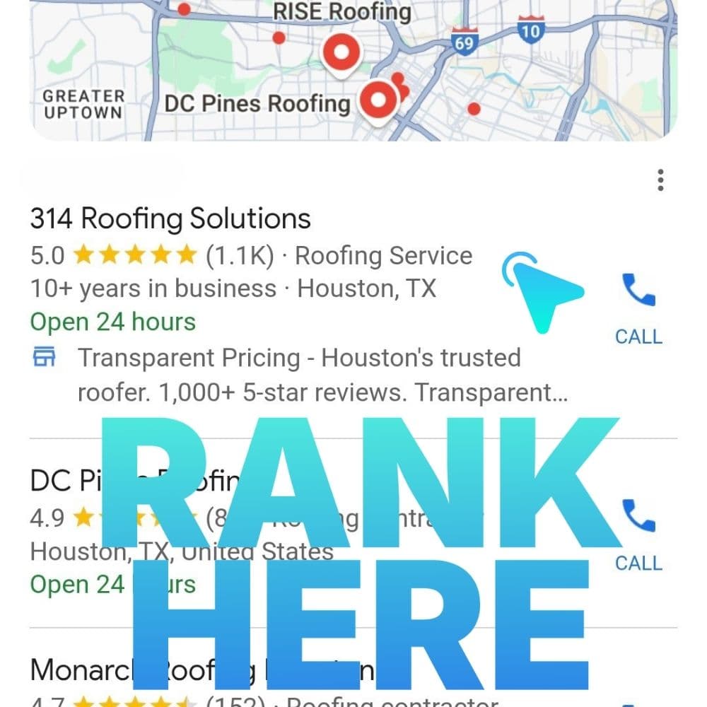Google Map Pack with Rank Here text